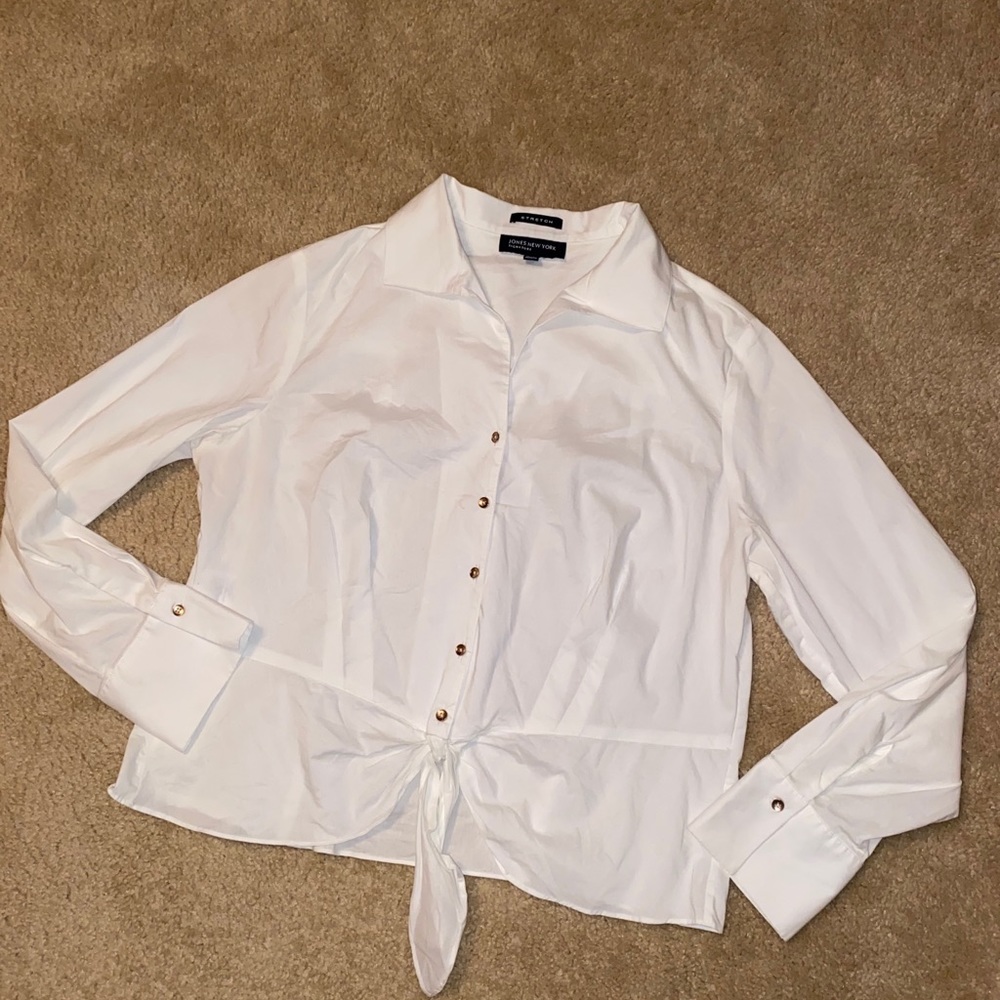 Jones New York White Button-Down Tie Front Shirt
